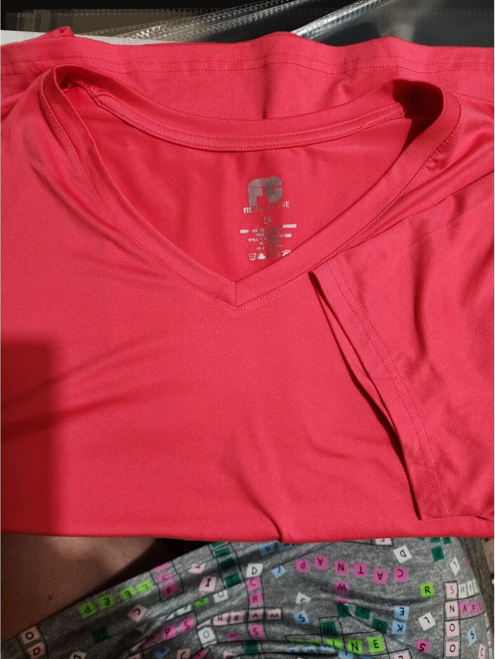 Fit Collective Women's 1X Red-pink V-Neck Active Shirt, 95% Polyester 5% Spandex